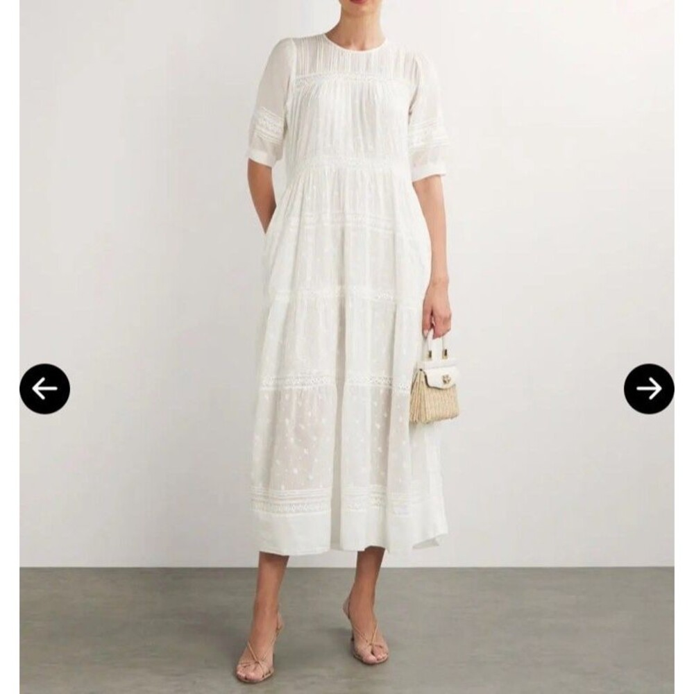 ME+EM White Cotton Embroidered Maxi Dress UK 8 US 4 Beach Coastal Cottage Lined